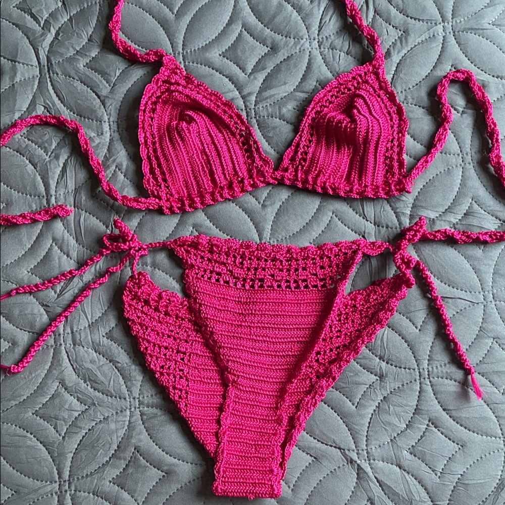 Pink Crochet Bikini Set